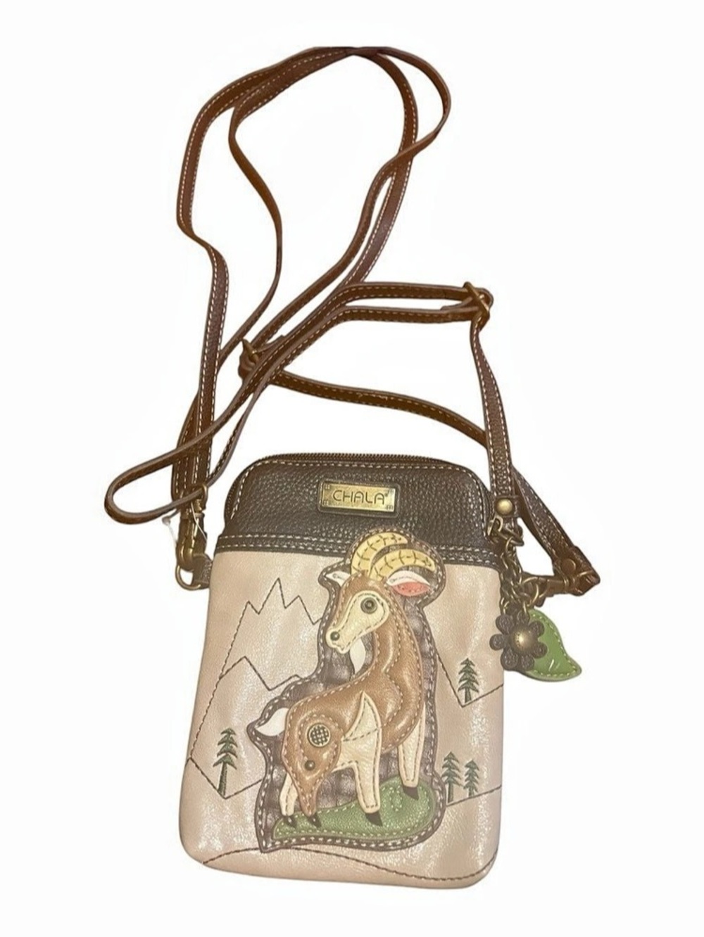 Chala Goat Cell Phone Crossbody Purse Brown & Tan